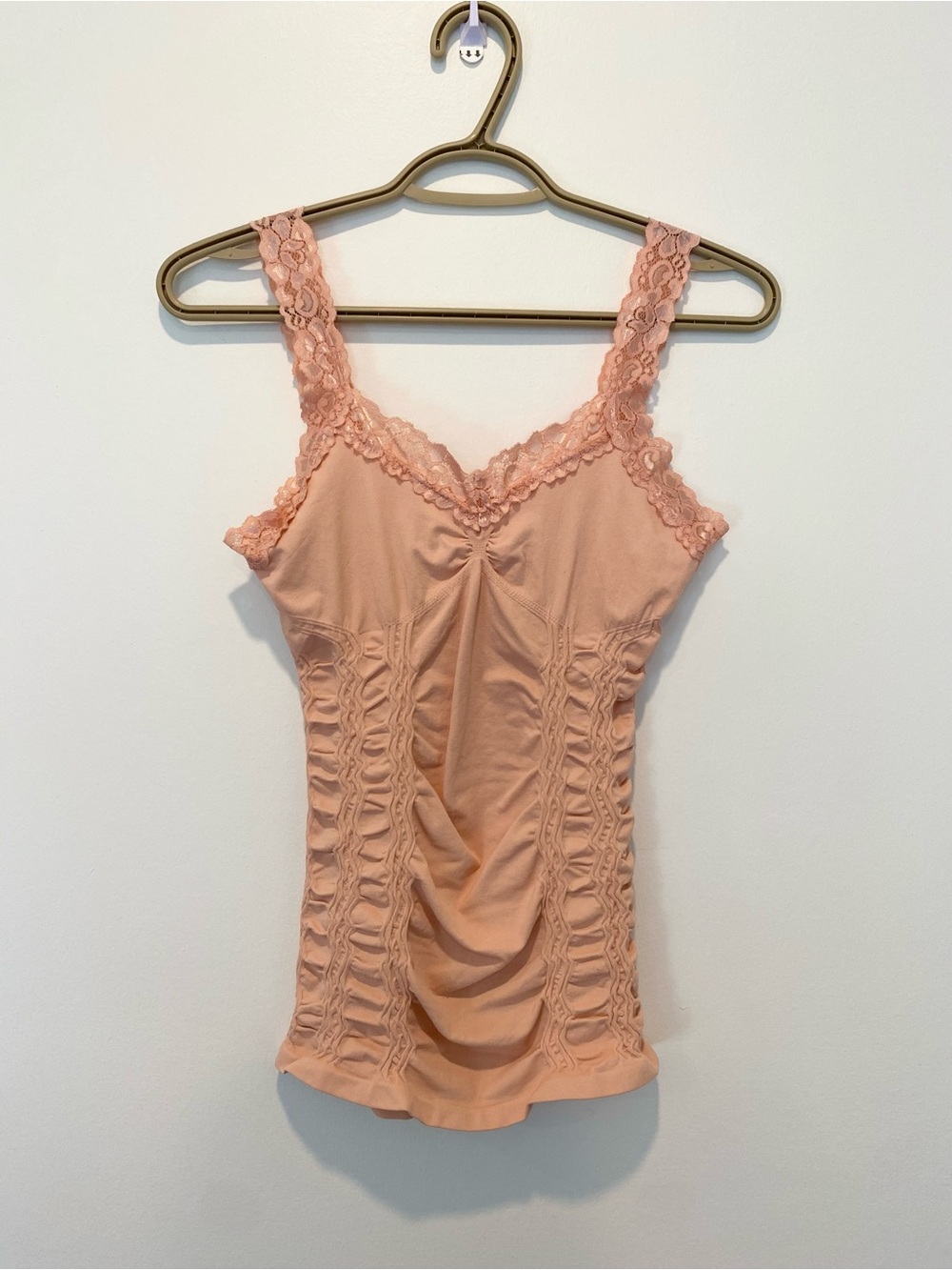 Y2K Lace-Trim Ruched Peach Cami Top